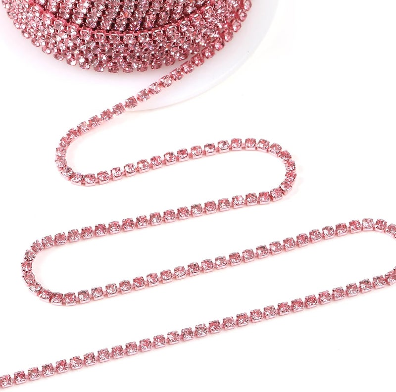 Rytenz 10 Yards 2 MM Rhinestone Chain Trim Crystal Rhinestone Close Chain Trim, for Sewing Crafts, DIY Decoration, Jewelry, Clothing, Shoes (Light Pink) - Image 2